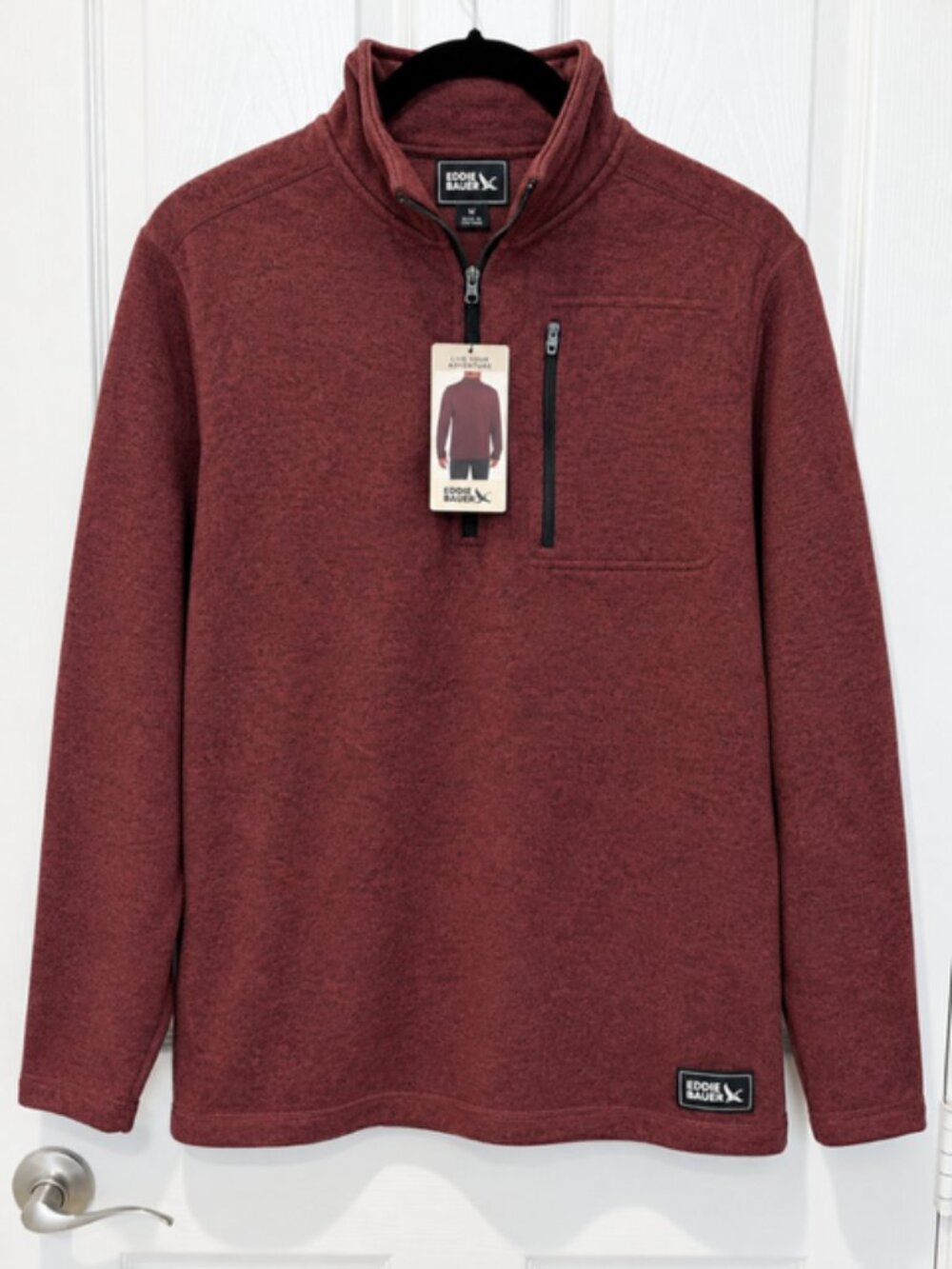 Eddie Bauer Men’s M Burgundy Heather Quarter Zip Pullover Cabincore Dadcore NWT